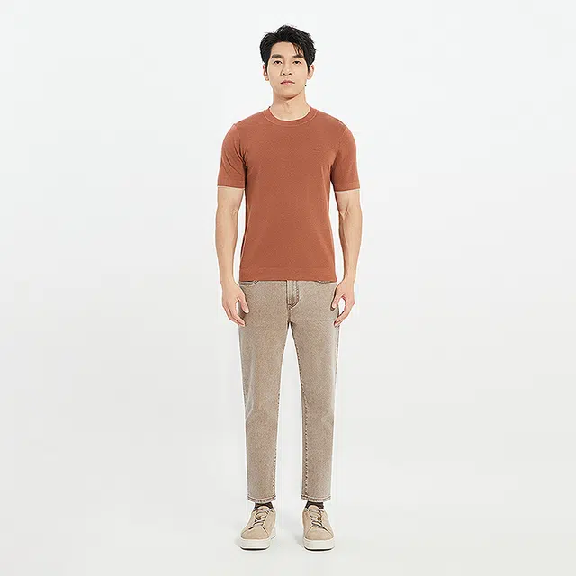 利郎 都市休闲圆领修身短袖打底衫毛衣 男款