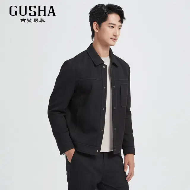 古鲨 肌理翻领商务舒适夹克外套 男款