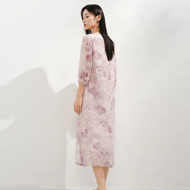 玖姿安娜蔻 优雅通勤风晕染花卉短袖连衣裙 女款