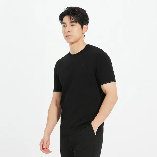 利郎 都市休闲保暖绵羊毛短袖打底衫圆领纯色简约毛衣 男款