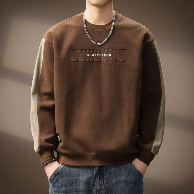 贵色 美式潮牌拼接重磅时尚百搭字母印花立体钢印设计感宽松圆领卫衣 男女同款