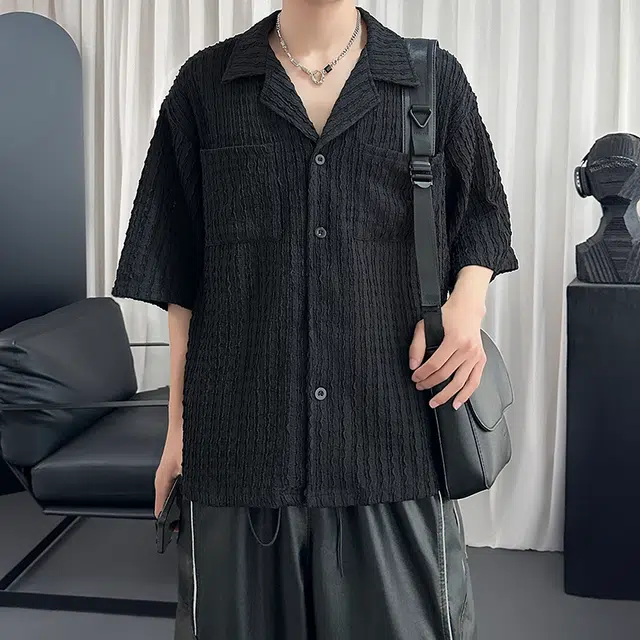 金盾 夏季上衣翻领宽松短袖衬衫 男款