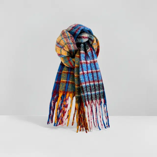 恩僾德 复古彩色油画格子马海毛小众百搭高颜值加厚保暖流苏 涤纶 绒线围巾 男女同款情侣款