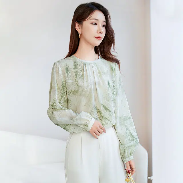 水墨佳人 桑蚕丝印花圆领衬衫 女款