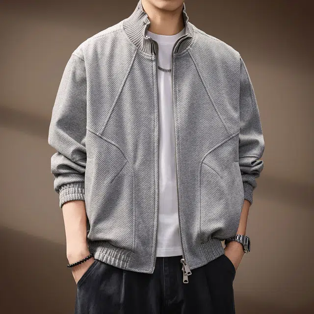 贵色 穿搭美式高街风复古运动潮流百搭拼接纹理休闲立领夹克外套 男女同款