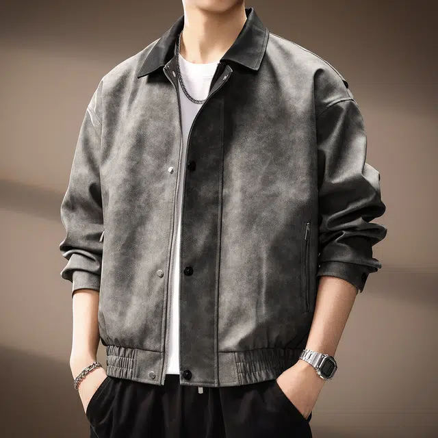 贵色 秋季 日系潮牌高街痞帅扎染休闲宽松工装长袖外套立体裁剪拉链挖袋创意设计百搭皮衣 男女同款