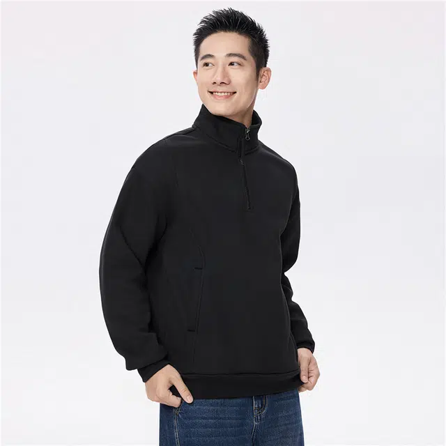 佐丹奴 加绒破骨口袋立领半拉链针织卫衣 男款