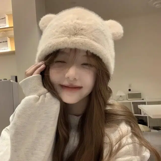 恩僾德 小熊耳朵帽子可爱毛绒显脸小时尚保暖防风护耳 涤纶 绒线帽 男女同款情侣款