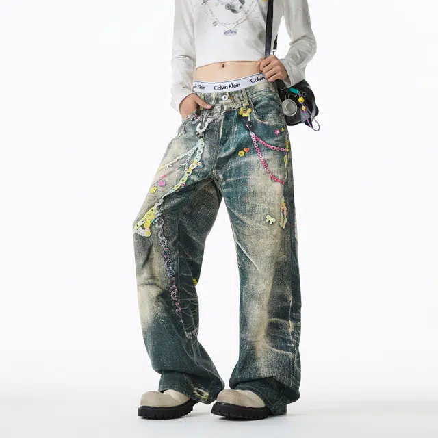 海尔斯 裤链美式小众时尚牛仔裤 男款