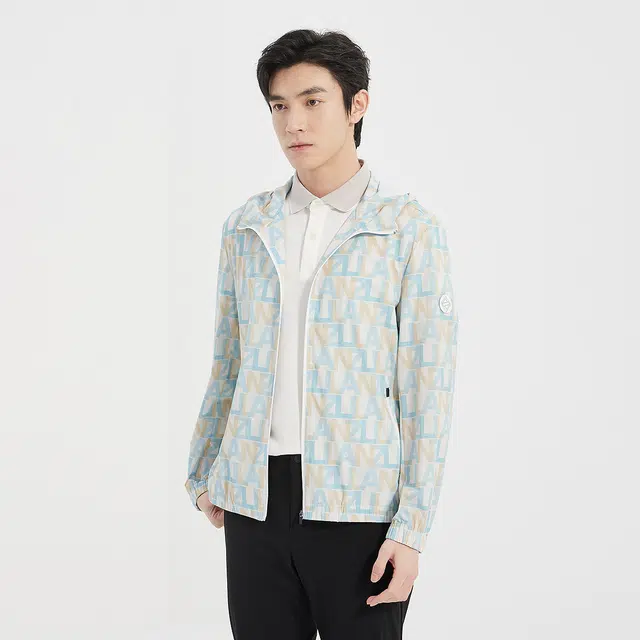 利郎 时尚都市满印防紫外线轻薄款夏季防晒服 男款 黄蓝间色