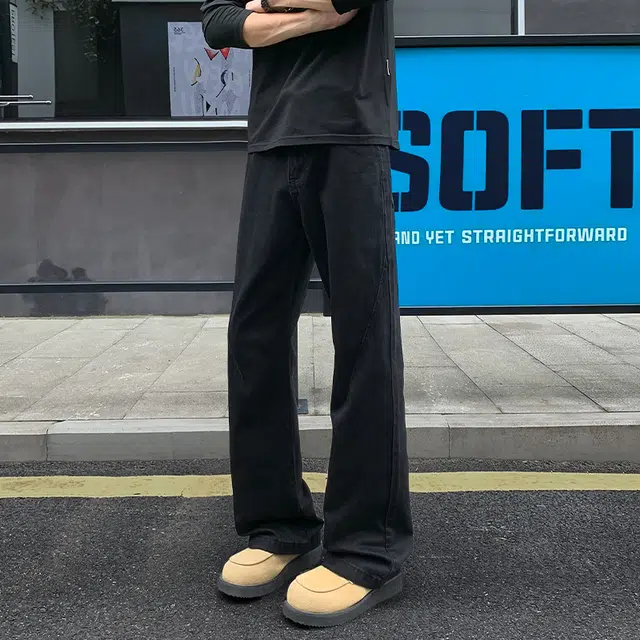 马员外 美式微喇潮流青春时尚都市宽松直筒牛仔裤 男款