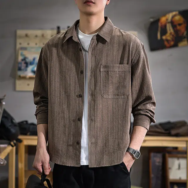 遨宇 高端美式休闲复古潮牌文艺风长袖森系风户外痞帅衬衫 男女同款