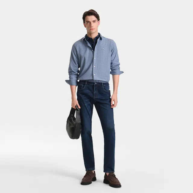 比音勒芬 暖绒秋季休闲简约水洗亲肤暖绒牛仔裤 男款