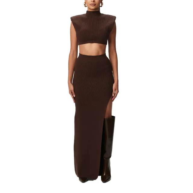 NAKED WARDROBE Knit Sweater Power Shoulder Crop Top