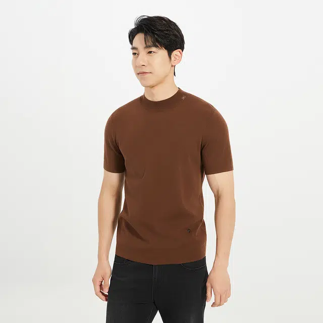 利郎 都市休闲绵羊毛保暖短袖打底衫纯色毛衣 男款