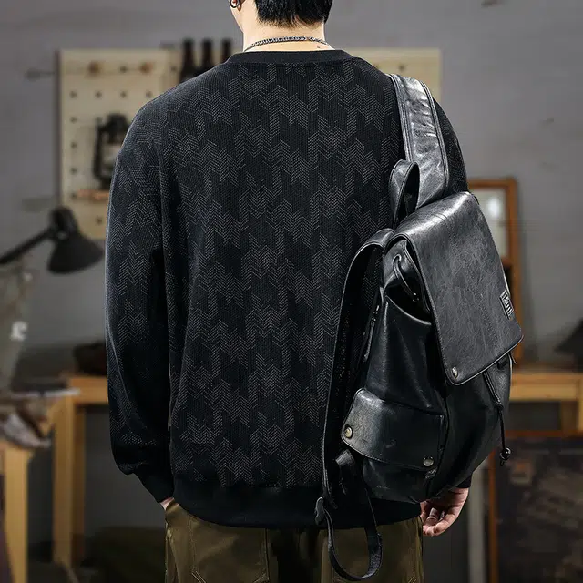 遨宇 美式经典复古潮牌运动风肌理感拼接长袖潮流痞帅休闲户外百搭撞色圆领外套卫衣 男款