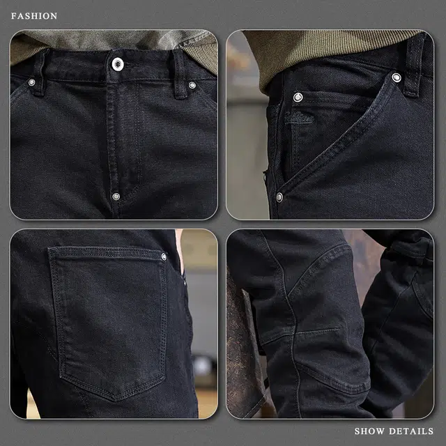 遨宇 高端美式经典复古潮流拼接工装中性风秋季潮牌休闲户外百搭痞帅机车修身直筒牛仔裤 男款