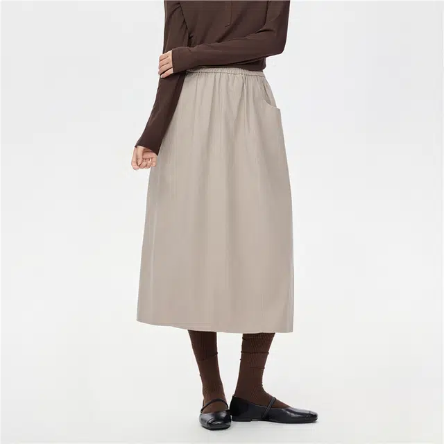 佐丹奴 纯棉磨毛松紧腰梭织花苞半身休闲长裙 女款