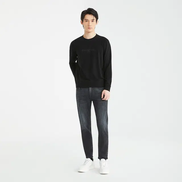 利郎 时尚都市圆领印花纯色质感秋季卫衣 男款