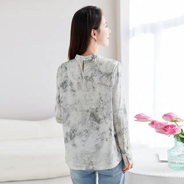 水墨佳人 质感弹力重绉长袖衬衫 女款 灰色