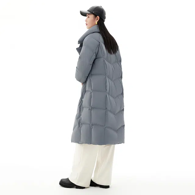 太平鸟 纯色插肩袖中长款翻领羽绒服 女款 正灰色