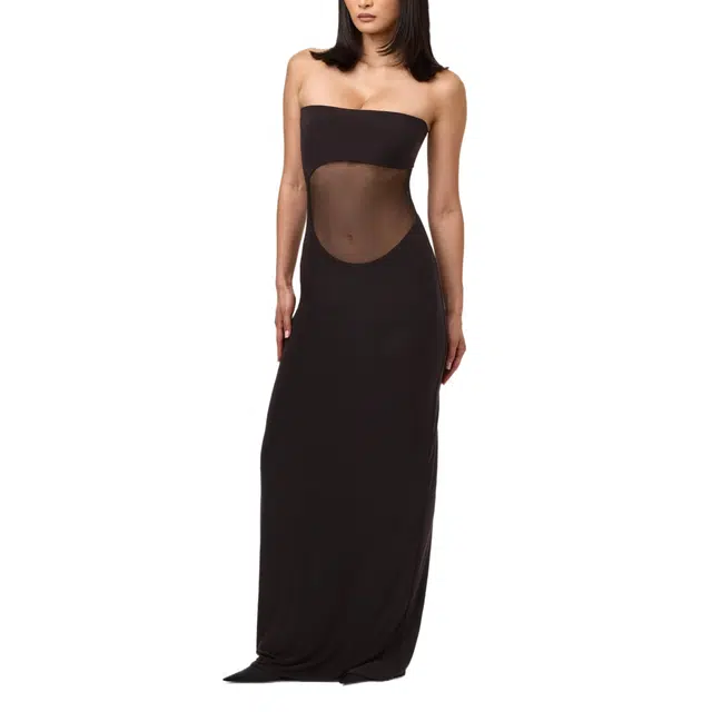 NAKED WARDROBE Hourglass Mesh Tube Maxi Dress