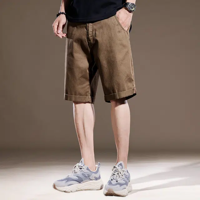 贵色 美式复古通勤百搭废土风宽松透气吸汗纯棉质感休闲五分工装短裤 男女同款 卡其色