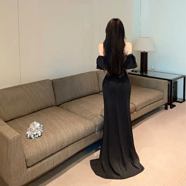 水中花 法式气质一字肩高级性感鱼尾礼服长裙短袖连衣裙 女款