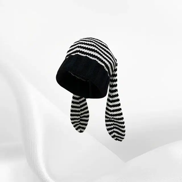 恩僾德 日韩条纹针织套头可爱兔耳朵小众百搭显脸小保暖护耳逛街凹造型 聚酯纤维 绒线帽 男女同款情侣款
