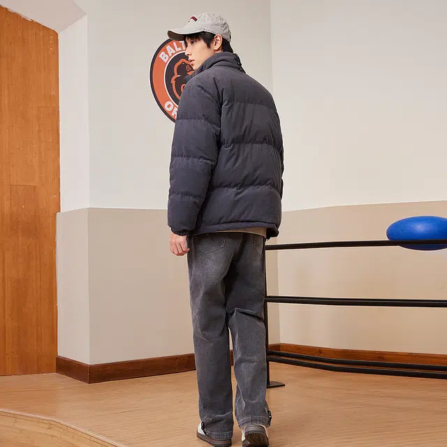 美特斯邦威 立领纯色工装多口袋面包羽绒服 男款