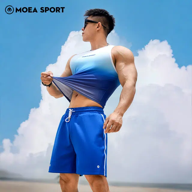 墨立方 短款冰丝高弹跑步健身运动青年情侣训练服上衣背心 男款