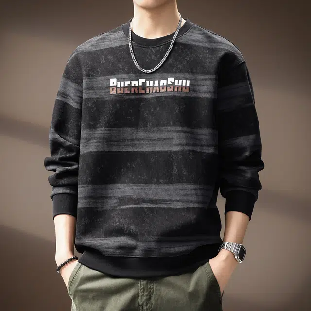 贵色 韩系青少年学院风撞色条纹重磅长袖潮牌高街痞帅日常出行穿搭字母印花设计宽松百搭卫衣 男女同款