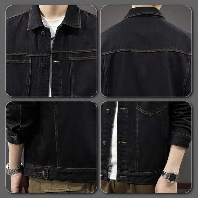 前进牛 美式休闲高街复古潮牌轻奢高级感潮流极简风辑明线牛仔外套 男款