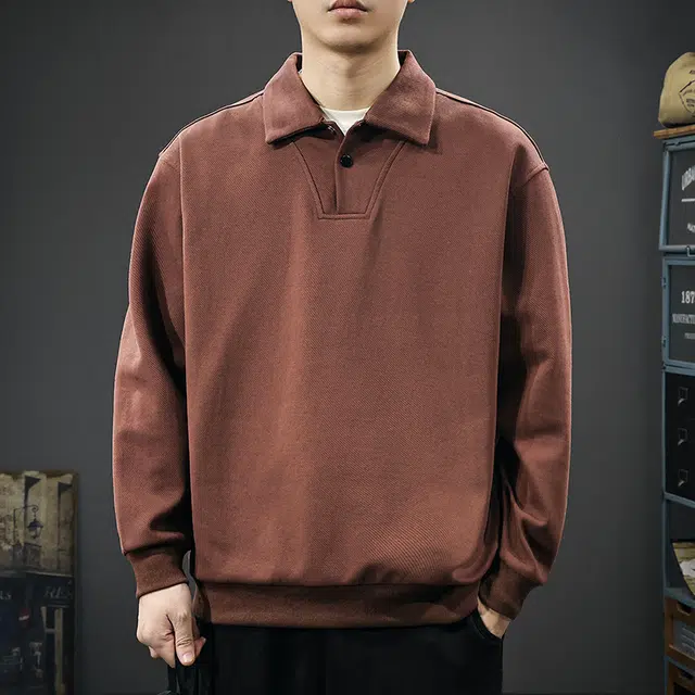 前进牛 高端美式经典复古潮牌极简风轻奢翻领长袖秋季简约休闲户外百搭宽松休闲卫衣 男款