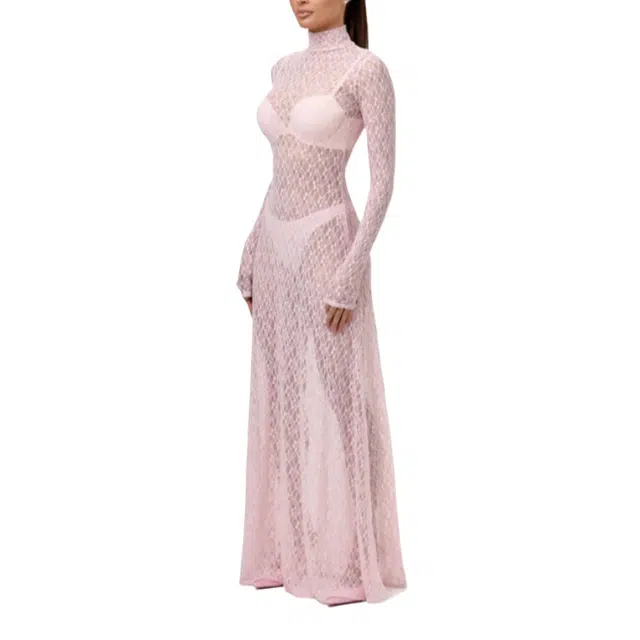 NAKED WARDROBE Stretch Lace Turtleneck Maxi Dress