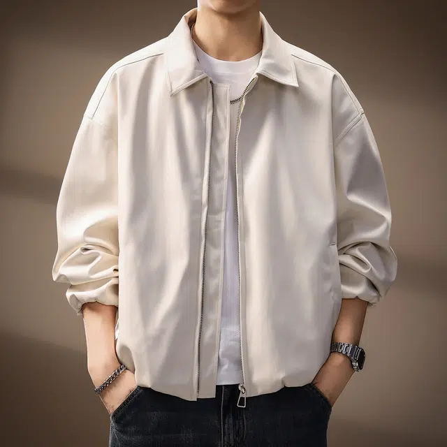 贵色 秋季 美式复古纯色简约风宽松廓形外套潮流时尚百搭立体裁剪设计翻领休闲皮衣 男女同款