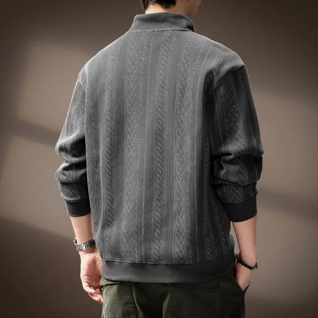 贵色 秋季 日系潮流复古重磅纹理质感立领长袖城市机能风纽扣设计感休闲日系穿搭卫衣 男女同款