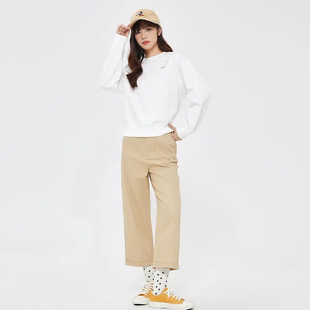 美特斯邦威 字母印花圆领套头宽松长袖卫衣 女款