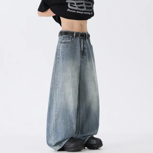 海尔斯 简约时尚舒适百搭水洗复古弯刀牛仔裤 男女同款