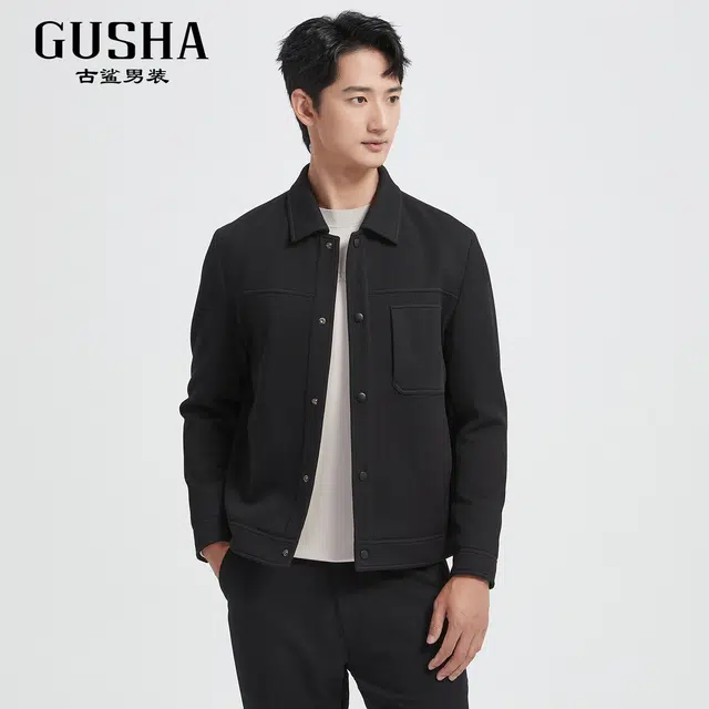古鲨 肌理翻领商务舒适夹克外套 男款