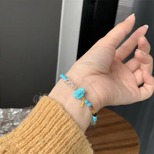 灵运宝 转运招财湖北原矿高瓷掌中宝一物一图无油无水 绿松石 名贵玉石手链 男女同款情侣款