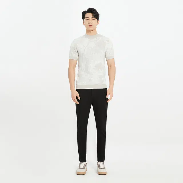 利郎 都市休闲提花半高领时尚潮流短袖打底衫秋季毛衣 男款