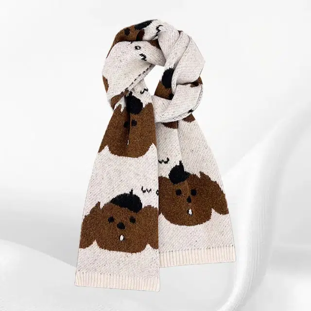 恩僾德 可爱卡通小狗针织高颜值小众百搭氛围感加厚保暖 聚酯纤维 绒线围巾 男女同款情侣款