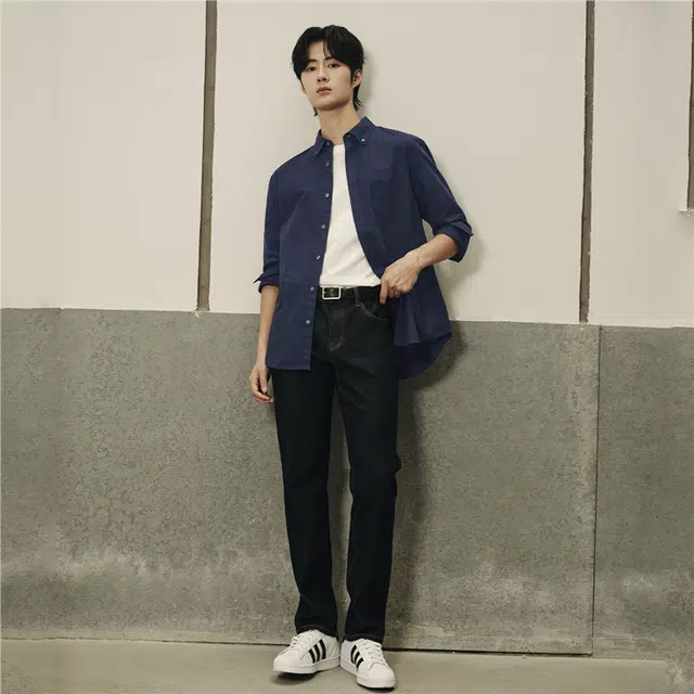 佐丹奴 韩国款纯棉牛津纺单口袋梭织休闲长袖衬衫 男款