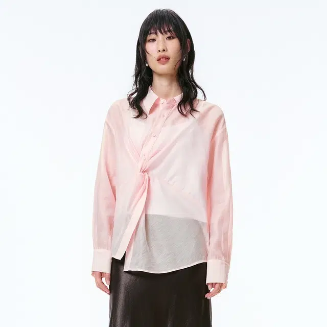 太平鸟 轻薄光泽感两件套内搭吊带长袖衬衫 女款 粉色