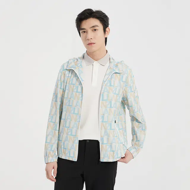 利郎 时尚都市满印防紫外线轻薄款夏季防晒服 男款 黄蓝间色