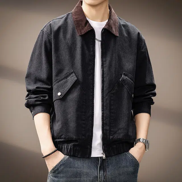 贵色 美式复古阿美咔叽风潮牌水洗做旧工艺翻领外户外出行穿搭拼接口袋设计休闲工装上衣夹克 男女同款