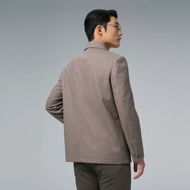 利郎 都市休闲翻领纯色绵羊毛混纺保暖冬季大衣 男款