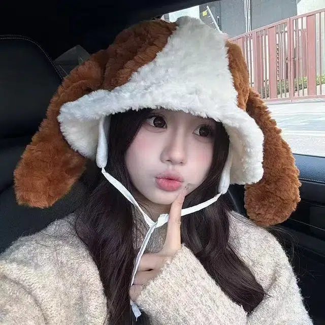 恩僾德 可爱比格犬 秋冬保暖百搭 显脸小卡通加厚 聚酯纤维 绒线帽 男女同款情侣款