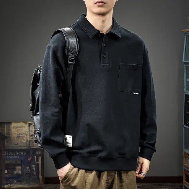 前进牛 秋冬美式休闲复古潮牌厅局风痞帅高街重磅长潮流老钱风翻领宽松大码打底衫卫衣 男女同款